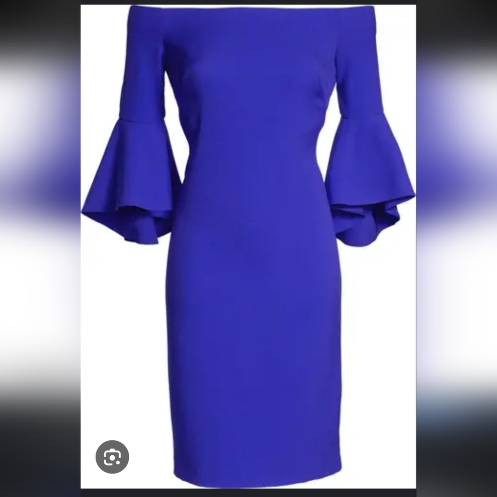 Chic Royal Blue Off-Shoulder Dress with Bell Sleeves